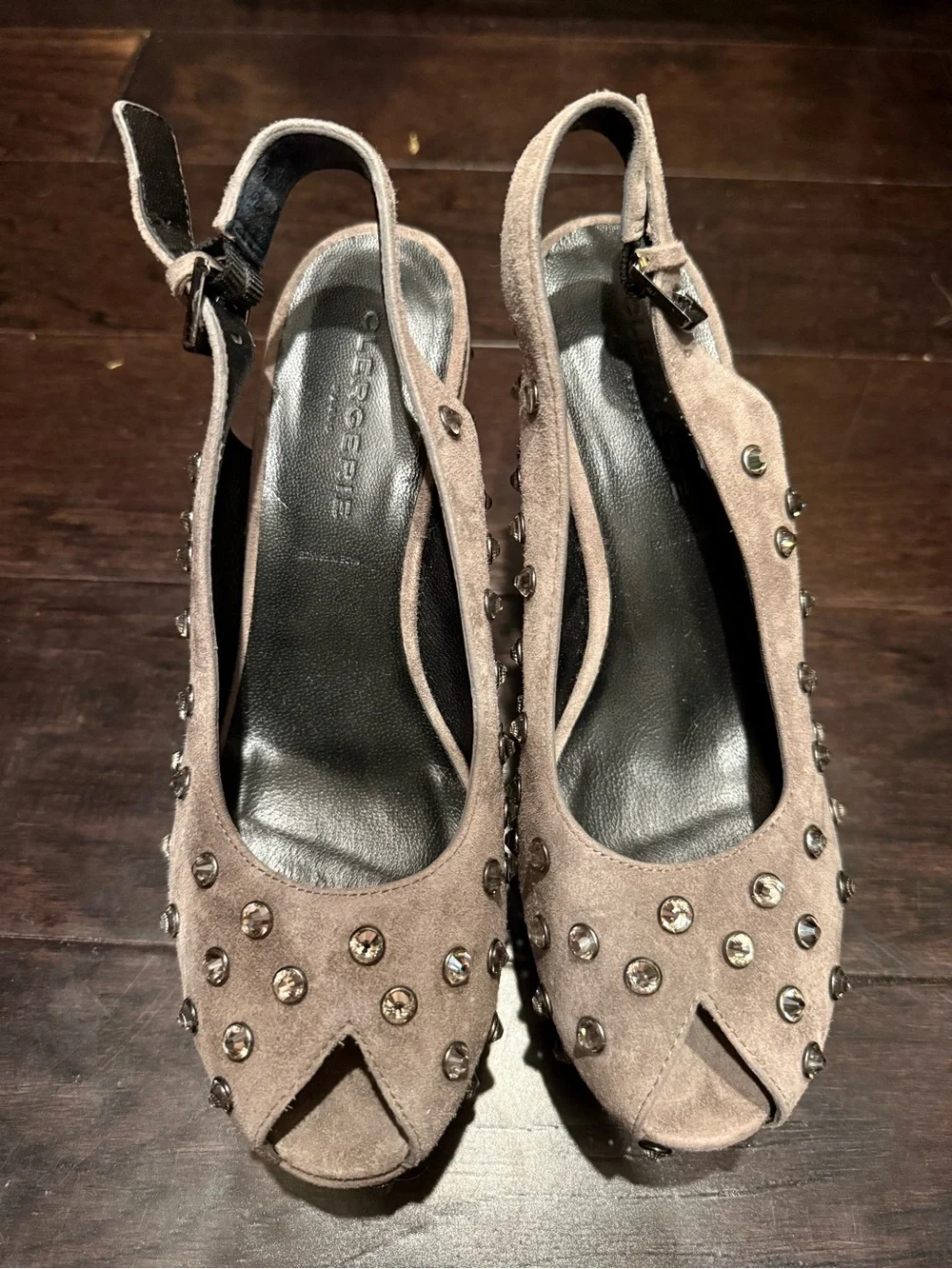 Robert Clergerie Gray Suede Studded Platform Slingbacks